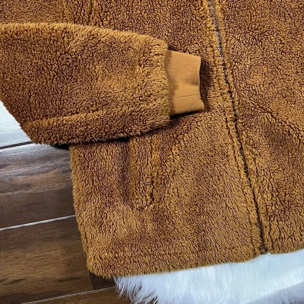 J. Crew Women's Size Small Brown‎ Full Zip Funnelneck Sherpa Jacket AB440